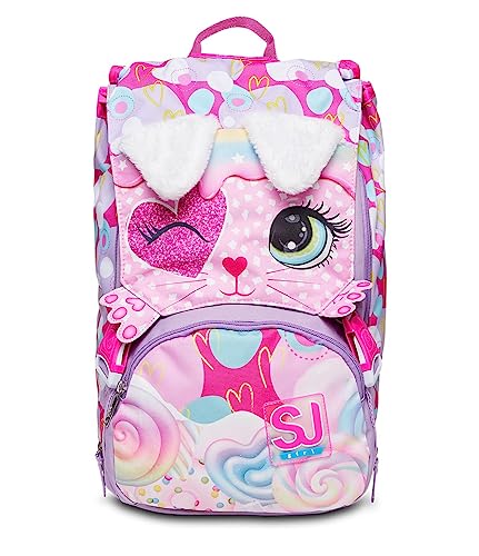 SJ Gang Erweiterbarer Schulrucksack, Rosa, Heart LOLLY, Doppelter Rucksack mit aufklappbaren Orhien, Schule, Mädchen und Jungen, Chiffon, Taglia unica, schule von SJ Gang