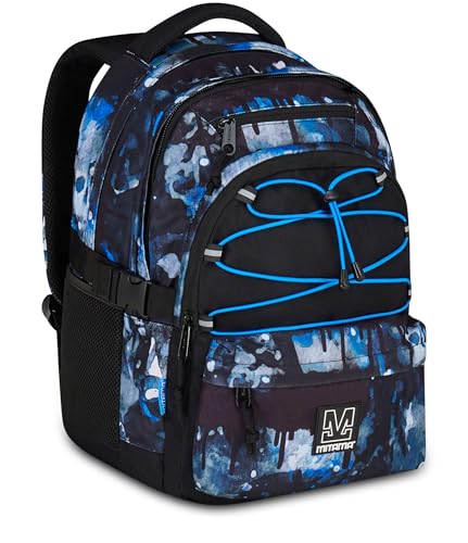Mitama Schulrucksack #BDBF BLUEDROPS, Blau, Dreifach-Rucksack, Trinkflaschentasche, integrierter USB-Anschluss, verstellbare Breite, Rucksack für mittlere und höhere Schule, Jungen, blau, Taglia unica Mitama Schulrucksack #BDBF BLUEDROPS, Blau, Dreifach-Rucksack, Trinkflaschentasche, integrierter USB-Anschluss, verstellbare Breite, Rucksack für mittlere und höhere Schule, Jungen, blau, Taglia unica von SJ Seven