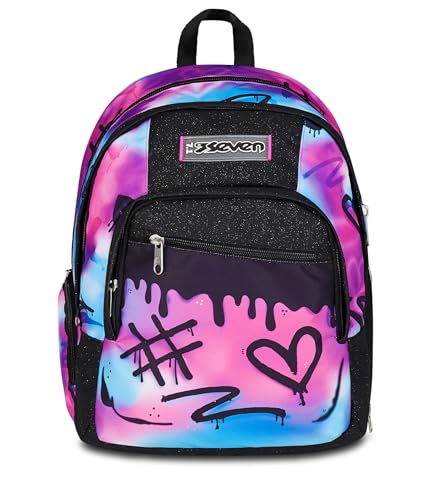 Seven Schulrucksack Dual Detach, Fuchsia Hellblau, Doppelfach 32 L mit PC-Tasche, Trinkflasche, Tasche mit Organizer und abnehmbarem Fach, mittlere und obere Schule, Rucksack für Mädchen, fuchsia von SJ Seven