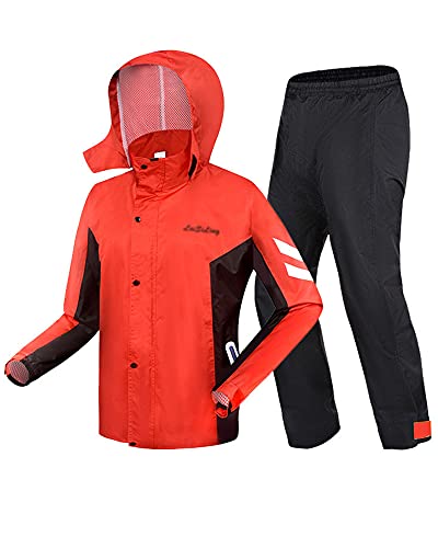 Motorrad Regenkombi Herren,wasserdichte Regen Jacke und Hose Anzug Kombi,hoehe Sichtbarkeit,Hose Unterteile Set Anzug Arbeit Camping ​Angeln,Rot,XXL von SJASD