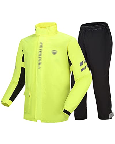 SJASD Regenkombi Herren Damen Wasserdicht Atmungsaktiv,motorradregenkombi,Regenanzug wasserdichte Regen Jacke und Hose Anzug Kombi,Erwachsene Split-typ Riot Regen,Fluorescent Yellow,L von SJASD