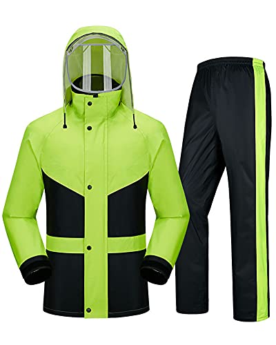 SJASD Regenkombi Herren und Damen Wasserdicht Atmungsaktiv,Motorrad Regenkombi,Herren/Damen Wasserdicht Set Hose unterteile Set Anzug Arbeit Camping ​Angeln,Gelb,L von SJASD