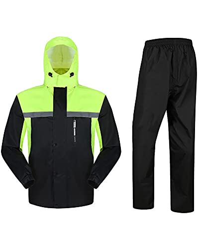 SJASD wasserdichte Regen Jacke und Hose Anzug Kombi,Herren/Damen Wasserdicht Set Herren Wasserdicht Regenmantel Jacke Mantel,motorradregenkombi,Schwarz,4XL von SJASD