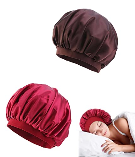1 Stück Schlafmütze Satin Bonnet Nacht Schlaf Mütze Verstellbare Schlafkappe Kopfbedeckung Weiche Kopfhaube Schlafhaube Seide mit Gummizug für Damen und Mädchen (braun) von SJBAUTYO