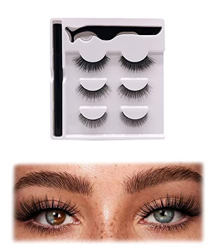 3D 3 paar natürliche falsche Wimpern Set, Wimpern,Profi Wiederverwendbare künstliche Wimpern mit dem Wimpernzange und Eyeliner von SJBAUTYO