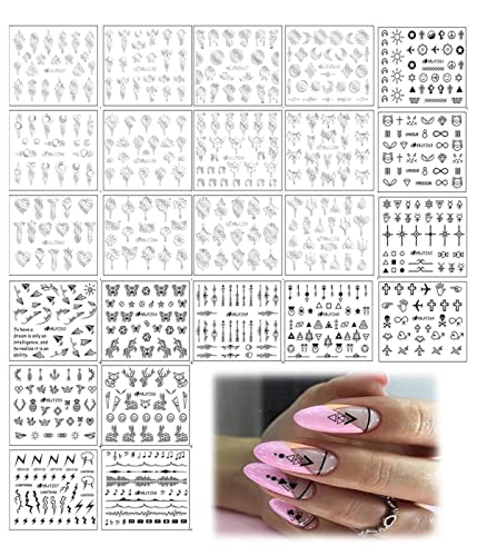 Nagelsticker Selbstklebend, Nagel Aufkleber Blumen Nagelsticker Abstrakt 3D Schwarz Nagelaufkleber DIY Maniküre Dekoration(2Blatt) von SJBAUTYO
