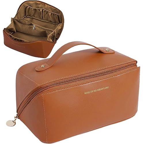 SJBAUTYO 1PCS Kapazität Kosmetiktasche Damen,Tragbare Reise Make Up Tasche,Federmäppchen Kosmetik Reise Täschchen Wasserdichter Reise Make-up Tasche mit Fächern,Braun von SJBAUTYO