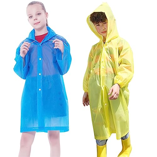 SJBAUTYO 2 Stück Regenponcho Wiederverwendbar,Tragbarer Festival Regencape,Atmungsaktiv EVA Regenjacke,Geeignet für Kinder von SJBAUTYO