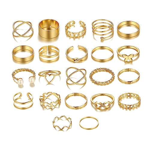 SJBAUTYO 22 Stück Vintage Gold Knuckle Ringe Set,Stapelbare Midi Ringe Set,Ideal für Geburtstagsfeiern, Abschlussbälle usw von SJBAUTYO
