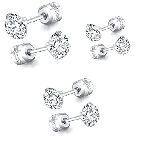 SJBAUTYO 3 Paare Ohrstecker,Set Stecker Diamant Ohrringe Damen Männer,Hypoallergen Sleeper Stud Set,Ohrringe im doppelten Stil,3/4/5mm mit Zirkonia Helix Ohr Piercing von SJBAUTYO