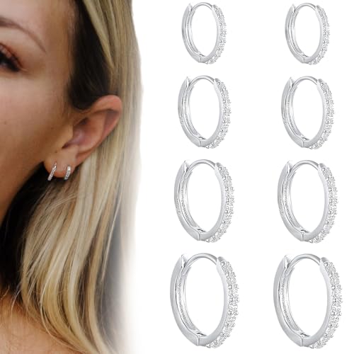 SJBAUTYO 4 Paare Ohrringe Creolen Ohrringe Set mit Zirkonia AAA+ Hypoallergen Klein Creolen Schlafen Goldene Ohrringe Creolen Damen Schmuck 6/8/10/12MM von SJBAUTYO