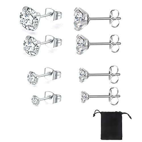 SJBAUTYO 4 Paare Ohrstecker,Set Stecker Diamant Ohrringe Damen Männer,Hypoallergen Sleeper Stud Set,3/4/5/6mm mit Zirkonia Helix Ohr Piercing von SJBAUTYO