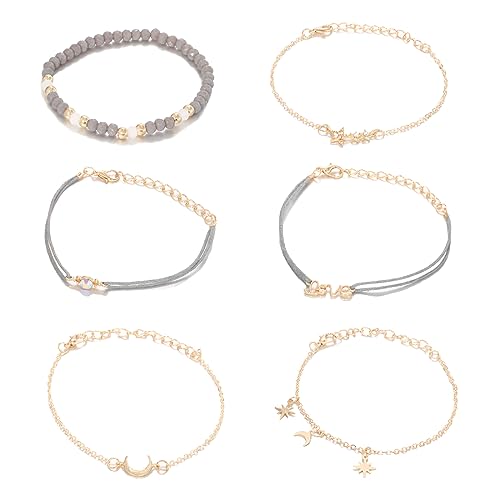 SJBAUTYO 6pcs set Boho-Armband für Damen,mehrschichtiges-Armband-Set,Stern-Mond-Kristall-Damenarmband, für Damen und Mädchen von SJBAUTYO