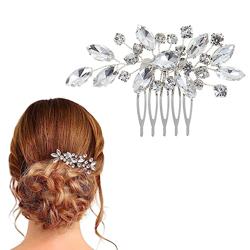 SJBAUTYO Braut Hochzeit Haarkamm Kristall Haarschmuck Braut Haarteile für Frauen und Mädche,Einfach Braut Kristall Hochzeit Haarnadeln, Silber Haarspangen Braut Kopfschmuck von SJBAUTYO