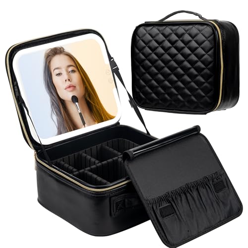 SJD Reise-Make-up-Tasche mit LED-Spiegel, tragbarer Kosmetikkoffer mit beleuchtetem Spiegel, wasserdichter Make-up-Koffer für Kosmetikpinselhalter, schwarze Kulturtasche für Frauen, Geschenk SJD Reise-Make-up-Tasche mit LED-Spiegel, tragbarer Kosmetikkoffer mit beleuchtetem Spiegel, wasserdichter Make-up-Koffer für Kosmetikpinselhalter, schwarze Kulturtasche für Frauen, Geschenk von SJD LACE