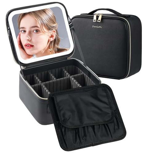 SJD Reise-Make-up-Tasche mit LED-Spiegel, tragbarer Kosmetikkoffer mit beleuchtetem Spiegel, wasserdichter Make-up-Koffer für Kosmetikpinselhalter, schwarze Kulturtasche für Frauen, Geschenk SJD Reise-Make-up-Tasche mit LED-Spiegel, tragbarer Kosmetikkoffer mit beleuchtetem Spiegel, wasserdichter Make-up-Koffer für Kosmetikpinselhalter, schwarze Kulturtasche für Frauen, Geschenk von SJD LACE