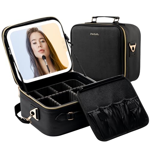 SJD Reise-Make-up-Tasche mit LED-Spiegel, tragbarer Kosmetikkoffer mit beleuchtetem Spiegel, wasserdichter Make-up-Koffer für Kosmetikpinselhalter, schwarze Kulturtasche für Frauen, Geschenk SJD Reise-Make-up-Tasche mit LED-Spiegel, tragbarer Kosmetikkoffer mit beleuchtetem Spiegel, wasserdichter Make-up-Koffer für Kosmetikpinselhalter, schwarze Kulturtasche für Frauen, Geschenk von SJD LACE