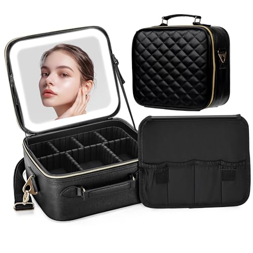 SJD Reise-Make-up-Tasche mit LED-Spiegel, tragbarer Kosmetikkoffer mit beleuchtetem Spiegel, wasserdichter Make-up-Koffer für Kosmetikpinselhalter, schwarze Kulturtasche für Frauen, Geschenk SJD Reise-Make-up-Tasche mit LED-Spiegel, tragbarer Kosmetikkoffer mit beleuchtetem Spiegel, wasserdichter Make-up-Koffer für Kosmetikpinselhalter, schwarze Kulturtasche für Frauen, Geschenk von SJD LACE