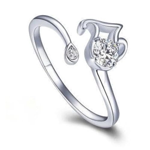 SJDOFU Damenring 925 Sterling Silber 5A Weißer Stein 12 Sternzeichen Aszendent Verstellbarer Ring Geburtstagsgeschenk (Wassermann) von SJDOFU