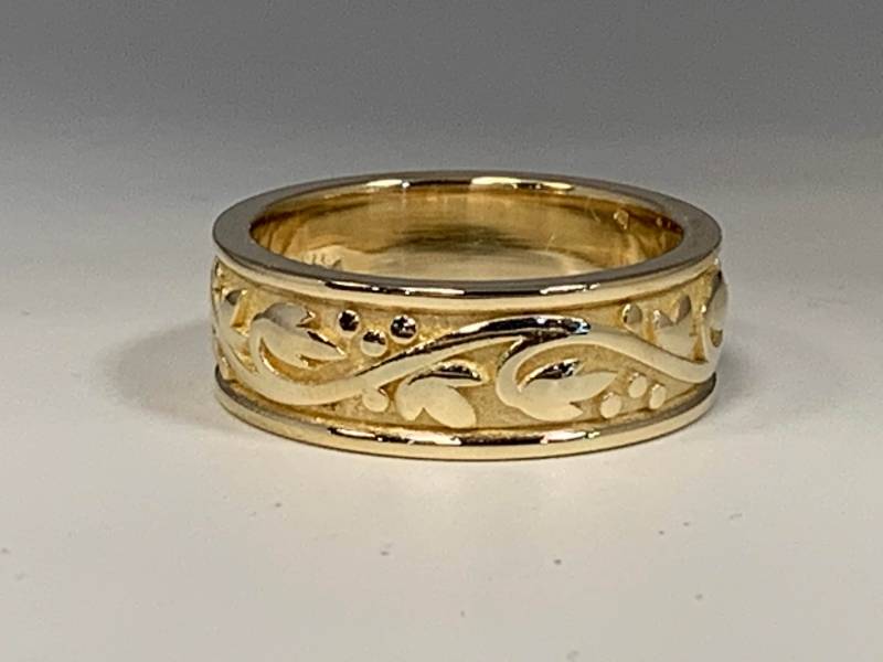 14Kt Gold Herren Scroll Blatt Handgemachte Hochzeitsband von SJEXCLUSIVEJEWELRY