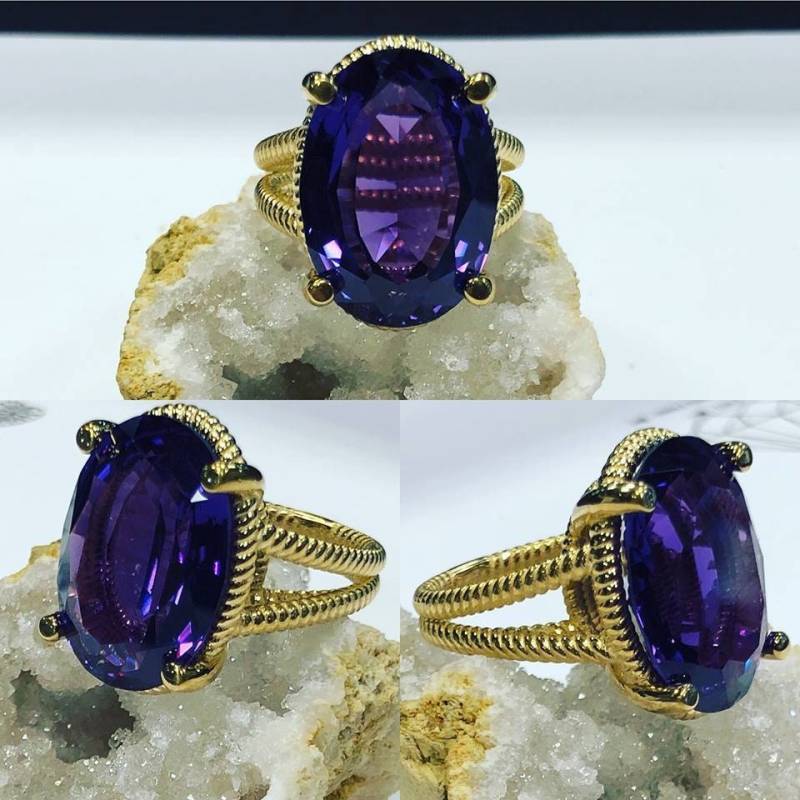 Damen 14Kt Seil Twist Natürlichen Ovalen Amethyst Mode-Ring von SJEXCLUSIVEJEWELRY