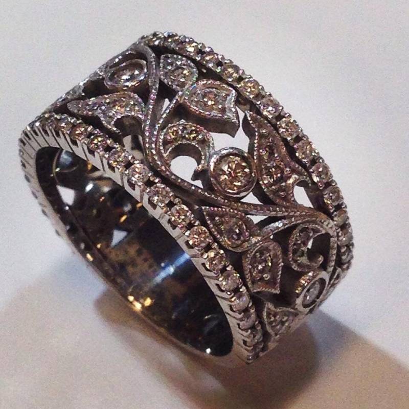 Floral Art-Deco-Set Moissanite Ehering von SJEXCLUSIVEJEWELRY