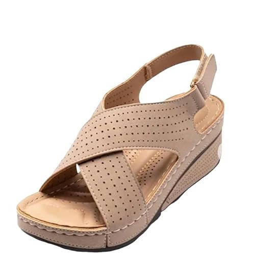 Damen Sandaletten Sandalen Sommer Hollow Cedges Sandalen Weiblich Lässig Plus Größe 44 Schuhe Von Frauen-cremefarben-44 von SJFYB