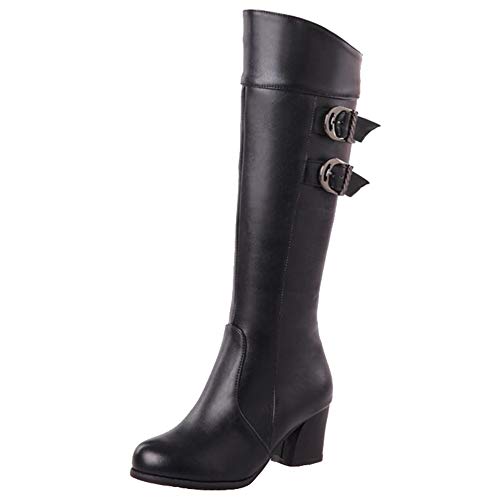 SJJH Bequeme Kniehohe Stiefel für Damen mit mittlerem Absatz und abgerundeter Spitze (Schwarz, 38 EU) von SJJH