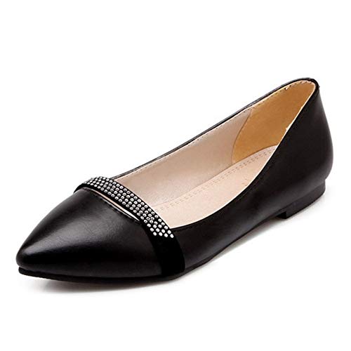 SJJH Damen Ballerinas Spitze Toe Übergrößen Flache Schuhe mit Strass (Schwarz, 44 EU) von SJJH