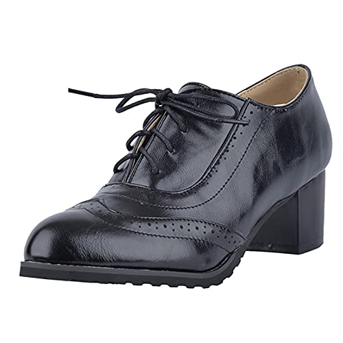 SJJH Damen Brogue Pumps mit Blockabsatz (Black, 35 EU) von SJJH