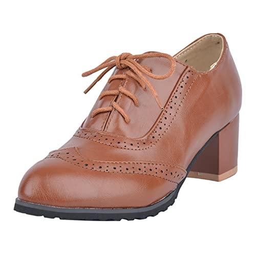 SJJH Damen Brogue Pumps mit Blockabsatz (Brown, 38 EU) von SJJH