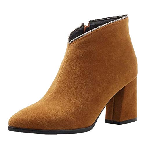 SJJH Damen Casual Ankle Boots mit spitzer Zehenpartie und mittelhohem Absatz (Braun, 41 EU) von SJJH