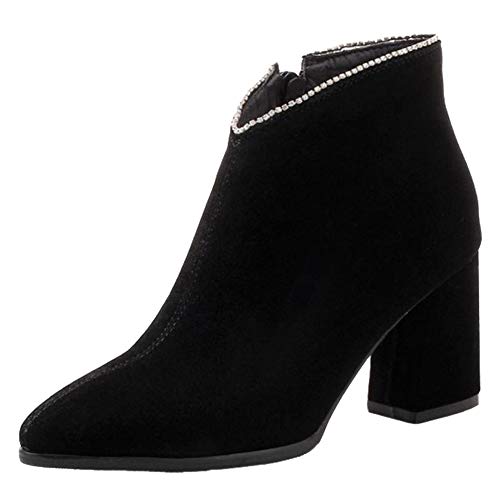 SJJH Damen Casual Ankle Boots mit spitzer Zehenpartie und mittelhohem Absatz (Schwarz, 36 EU) von SJJH