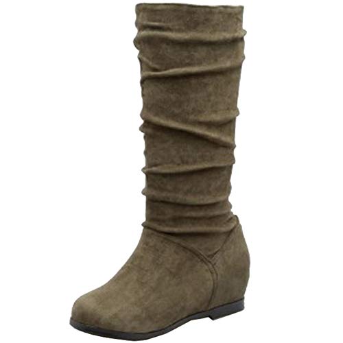 SJJH Damen Casual Kniehohe Stiefel mit Keilabsatz und Runder Spitze (Grün, 37 EU) von SJJH