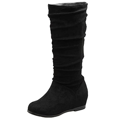 SJJH Damen Casual Kniehohe Stiefel mit Keilabsatz und Runder Spitze (Schwarz, 38 EU) von SJJH