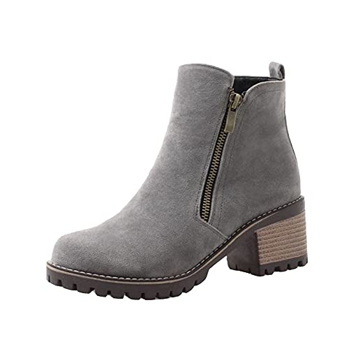 SJJH Damen Casual Stiefeletten mit niedrigem Absatz (Grau, 38 EU) von SJJH