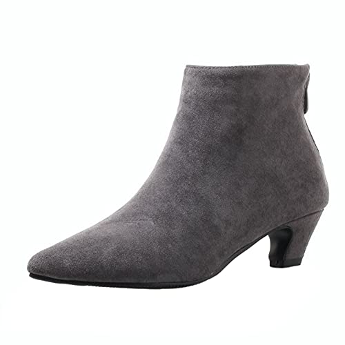 SJJH Damen Chelsea Boots mit spitzer Zehenpartie und Kegelabsatz (Grau, 38 EU) von SJJH