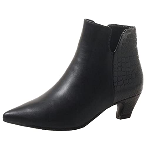 SJJH Damen Chelsea Boots mit spitzer Zehenpartie und Kegelabsatz （Schwarz-1, 44 EU von SJJH