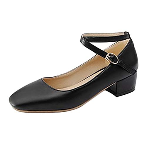 SJJH Damen Dress Blockabsatz Pumps Datierung Schuhe (Schwarz, 46 EU) von SJJH