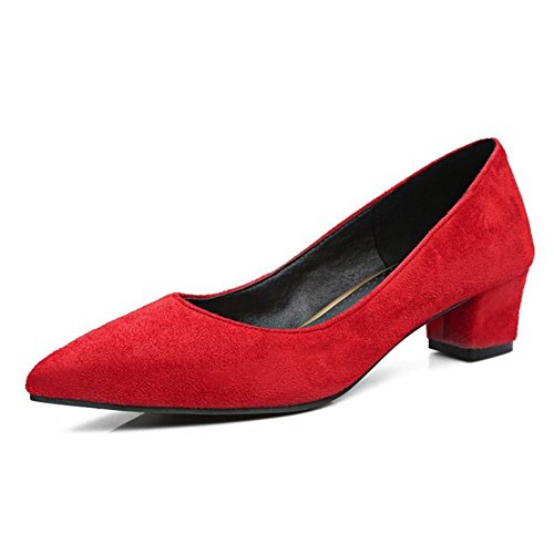 SJJH Damen Elegant Pumps mit Blockabsatz Schuhe für Datierung & Arbeit (Red, 37 EU) von SJJH