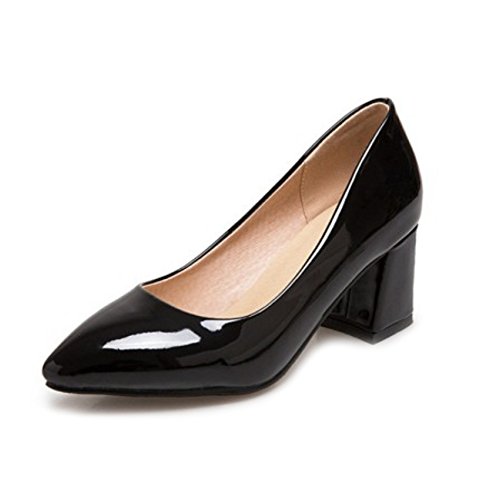 SJJH Damen Elegant Pumps mit Blockabsatz Spitze Toe Schuhe für Arbeit (Black, 46 EU) von SJJH