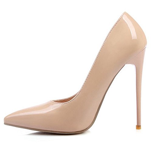 SJJH Damen Elegant Pumps mit Hehem Stiletto Absatz Schuhe für Hochzeit (Aprikose, 34 EU) von SJJH