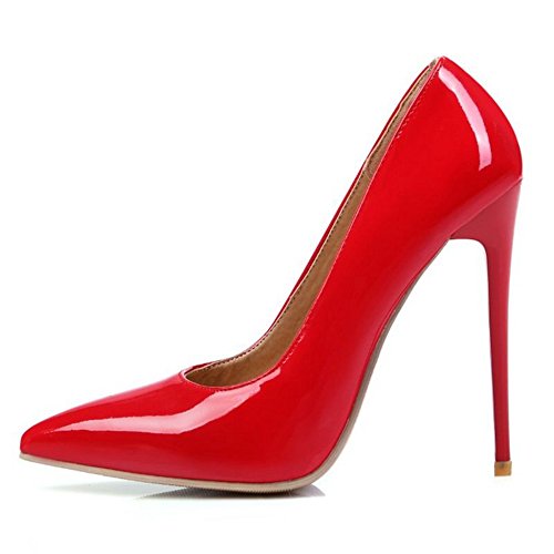 SJJH Damen Elegant Pumps mit Hehem Stiletto Absatz Schuhe für Hochzeit (Rot, 34 EU) von SJJH