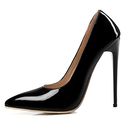 SJJH Damen Elegant Pumps mit Hehem Stiletto Absatz Schuhe für Hochzeit (Schwarz, 44 EU) von SJJH