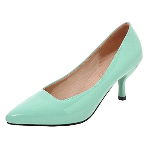 SJJH Damen Elegant Pumps mit Kitten Heel Spitze Toe Mode Schuhe (Green, 37 EU) von SJJH