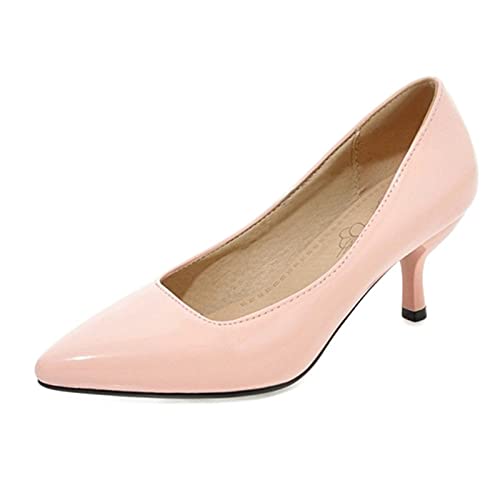 SJJH Damen Elegant Pumps mit Kitten Heel Spitze Toe Mode Schuhe (Pink, 44 EU) von SJJH