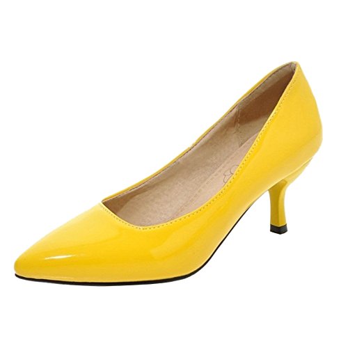 SJJH Damen Elegant Pumps mit Kitten Heel Spitze Toe Mode Schuhe (Yellow, 36 EU) von SJJH