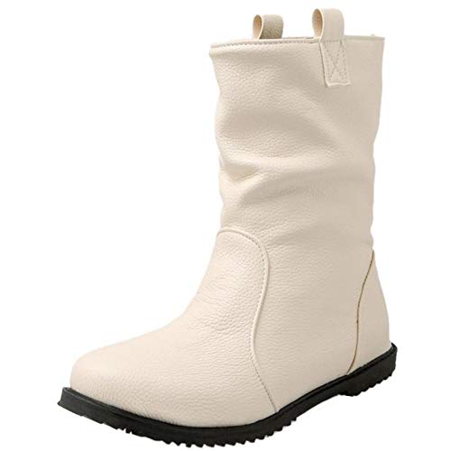 SJJH Damen Flach Kurzschaft Stiefel Gemütlich Stiefeletten (Beige, 37 EU) von SJJH