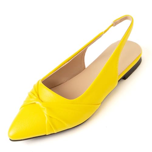SJJH Damen Flache Sandaletten mit Spitze | Zehenfreie Freizeitschuhe mit Elastikband, Bequem & Atmungsaktiv (Gelb, 45 EU) von SJJH