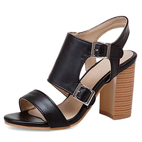 SJJH Damen Freizeit Sandalen Blockabsatz Schuhe Sommer (Schwarz, 47 EU) von SJJH